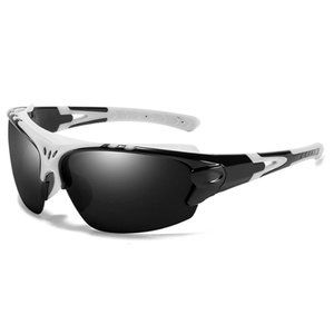 White And Black Shield Wraparound Sports Running Reflective Mirror Sunglasses